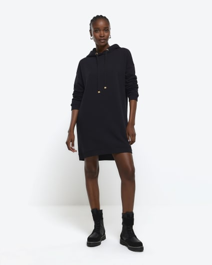 Black hooded sweatshirt mini dress