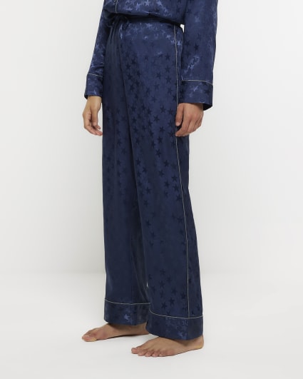 Navy jacquard star pyjama trousers