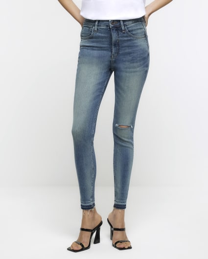 Blue ripped high waisted super skinny jeans