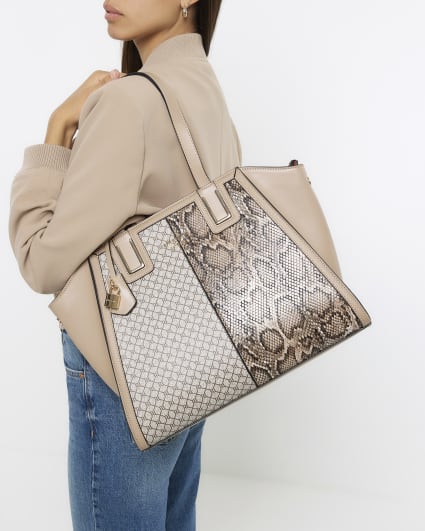 Beige animal print tote bag and purse