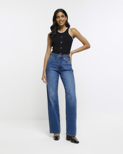 Black rib sleeveless vest top