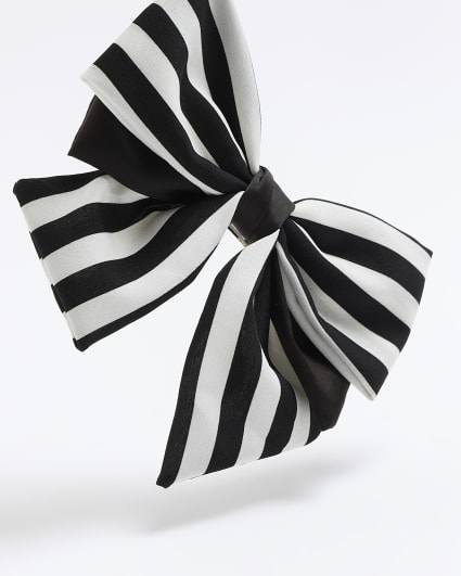 Black stripe bow hair clip