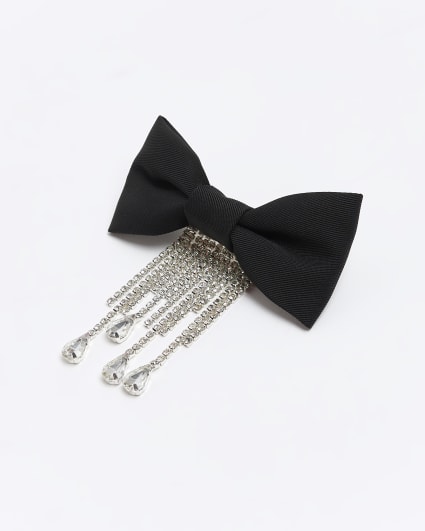 Black diamante bow hair clip