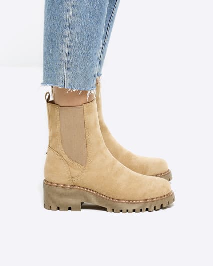 Beige suedette ankle boots