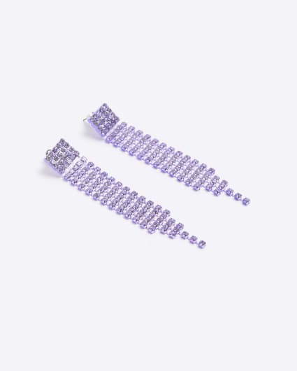Purple diamante drape earrings