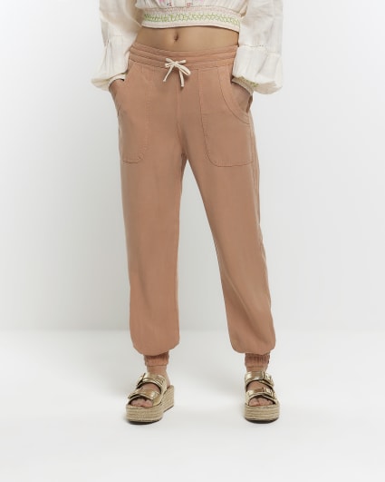 Brown lyocell cuffed joggers