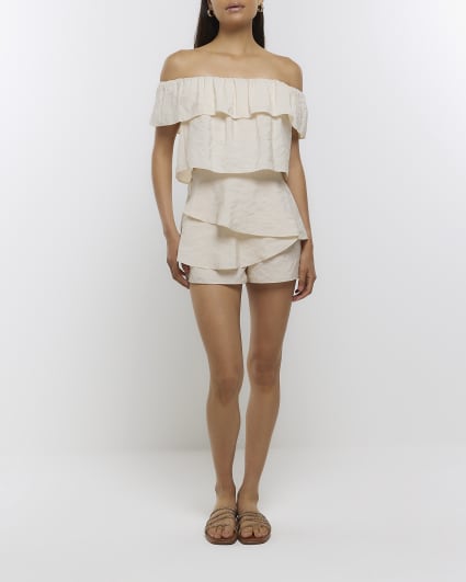 Beige layered bardot playsuit
