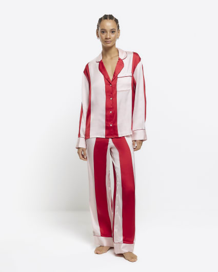 Red satin stripe pyjama set