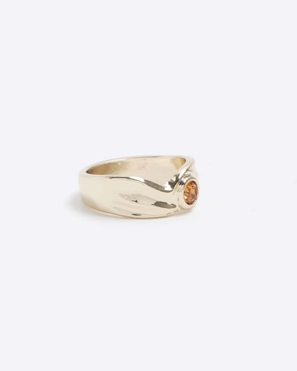Gold amber stone band ring
