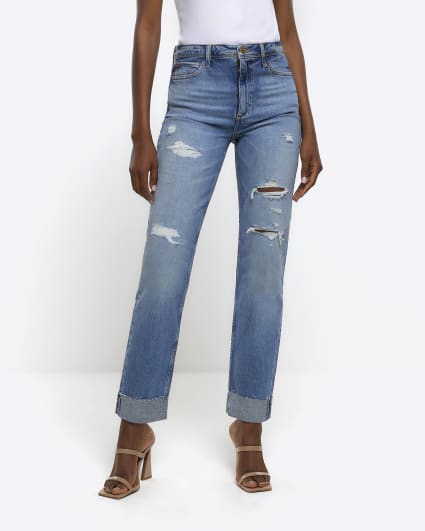 Blue ripped high waisted slim jeans