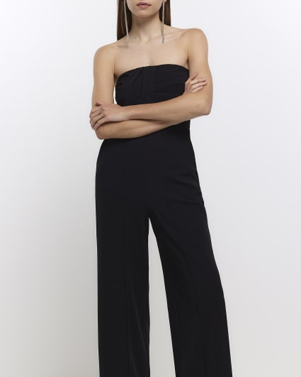 Black twist front bandeau jumpsuit