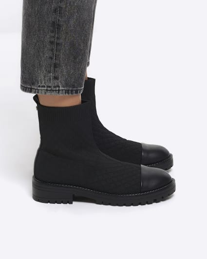 Black wide fit quilted sock boots
