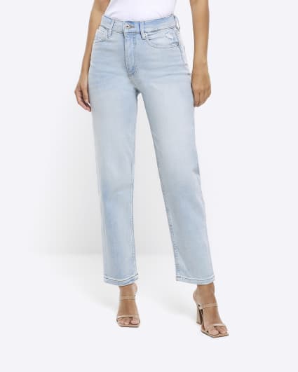 Blue mid rise straight jeans