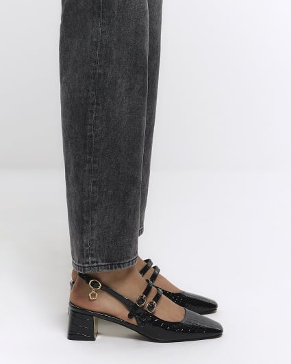 Black patent croc embossed sling back shoes