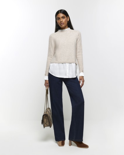 Beige satin hem jumper