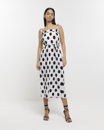 White spot pleated midi dress