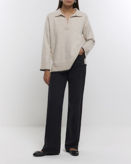 Beige collared cosy jumper