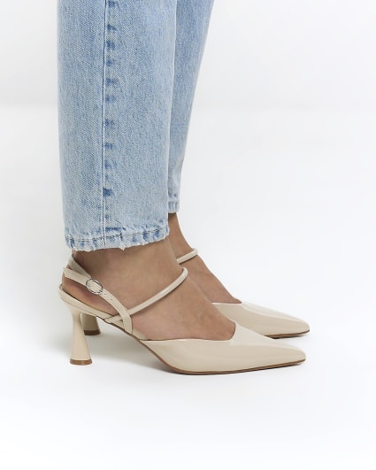 Cream sling back heeled court shoes