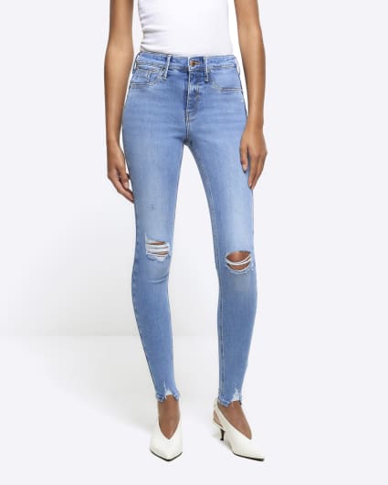 Blue molly ripped bum sculpt jeggings