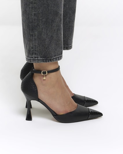 Black embossed heeled court shoes