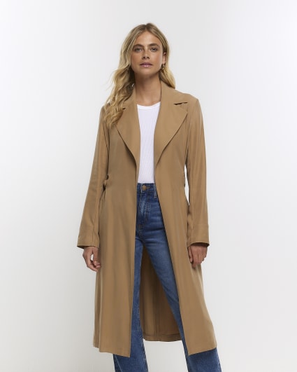 Beige belted trench coat
