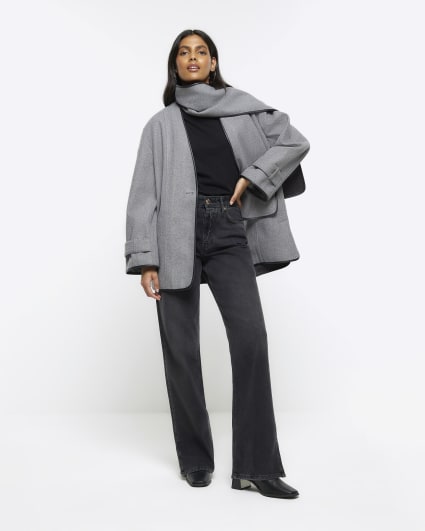 Grey scarf detail coat