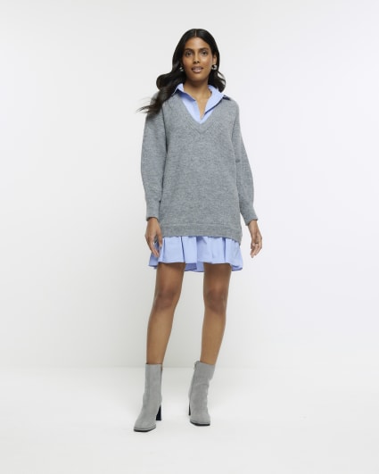 Grey knitted hybrid jumper mini dress
