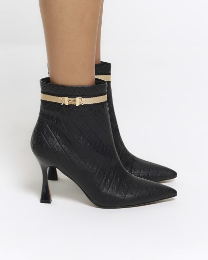 Black RI monogram heeled ankle boots