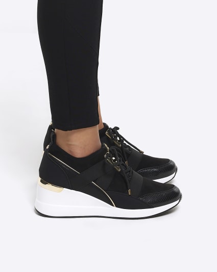 Black lace up wedge trainers