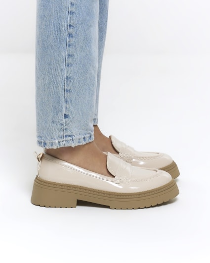 Beige patent chunky loafers