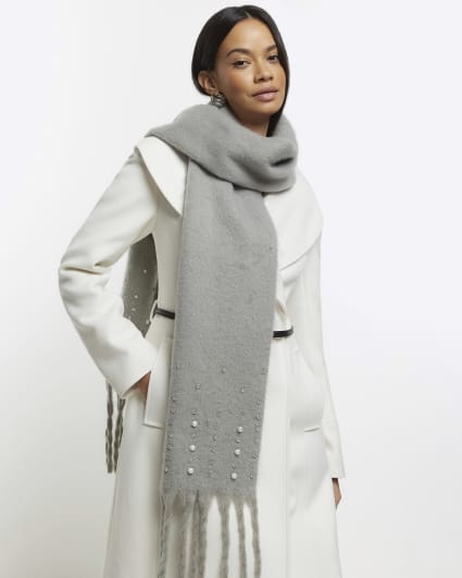 Grey embellished heavyweight scarf
