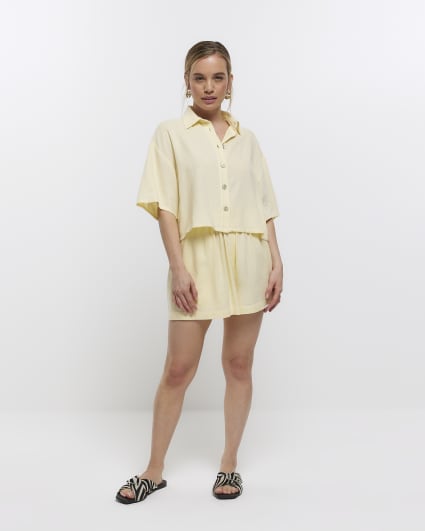 Petite yellow crop shirt with linen