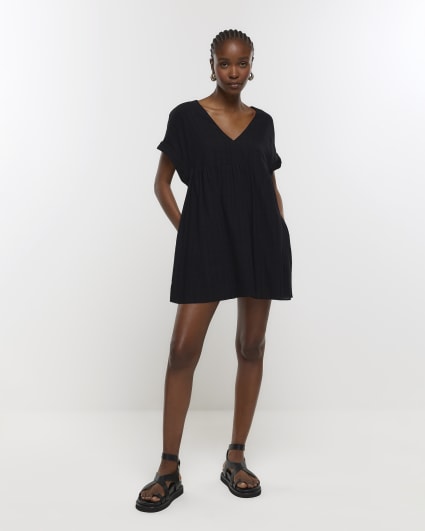 Black linen blend playsuit