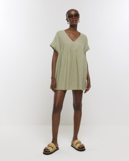 Khaki linen blend playsuit