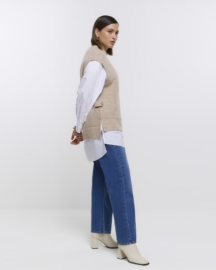 Plus beige knitted hybrid jumper