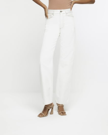 Ecru high waisted relaxed straight jeans