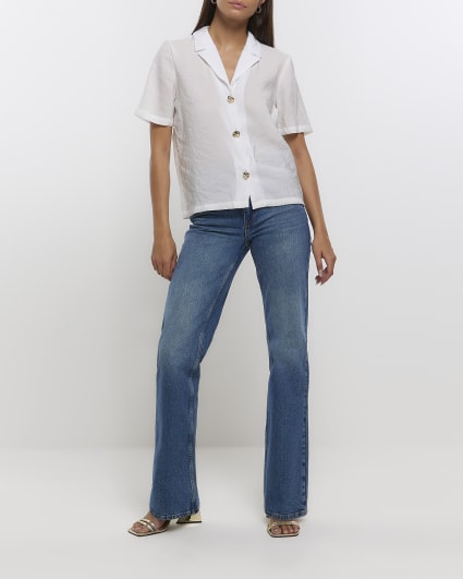 White crepe short sleeve shirt