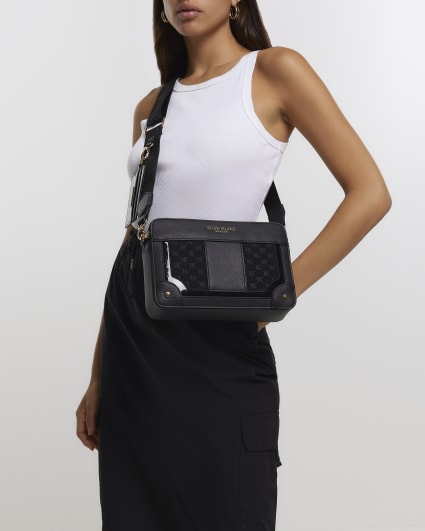 Black RI monogram boxy cross body bag