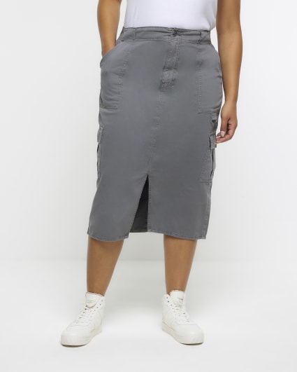 Plus grey cargo midi skirt