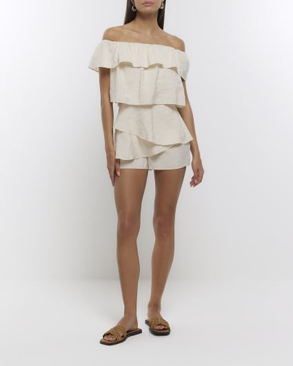 Beige bardot layered playsuit