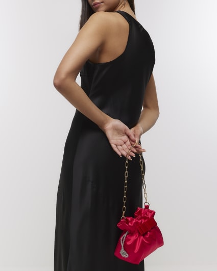 Pink satin drawstring bag
