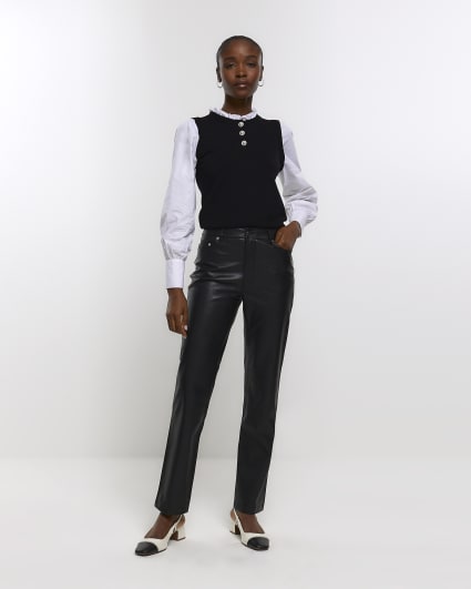 Black puff sleeve hybrid top