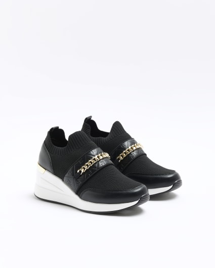 Black chain strap wedge trainers