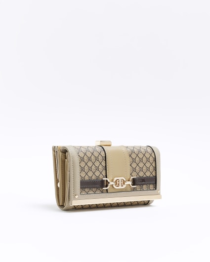 Brown RI monogram clip top purse