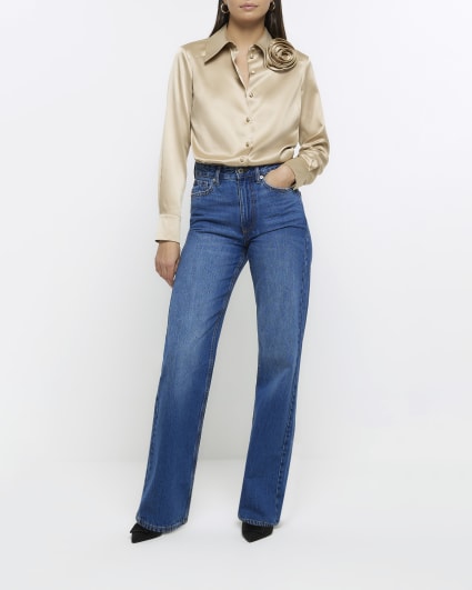 Gold satin corsage detail shirt