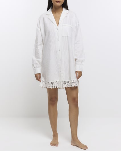 White Embroidered Sleep Shirt