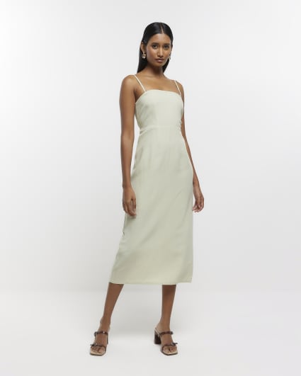 Green bandeau linen blend midi dress