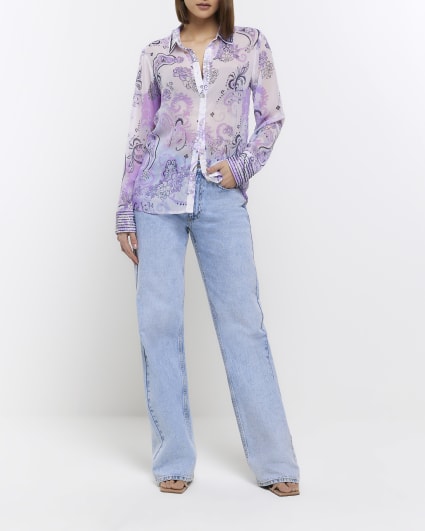 Purple embellished cuff shirt