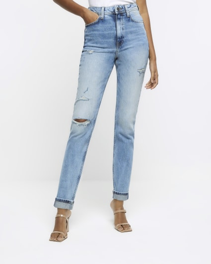 Blue high waisted sculpt mom jeans