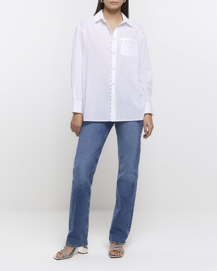 White embellished long sleeve shirt
